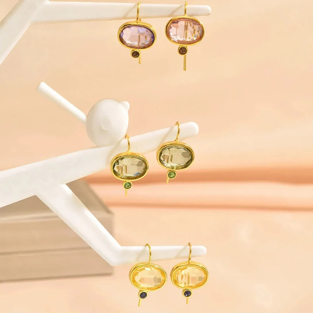 Geometric Green Round Stone Zinc Alloy Pendant Drop Earrings for Women & Girls