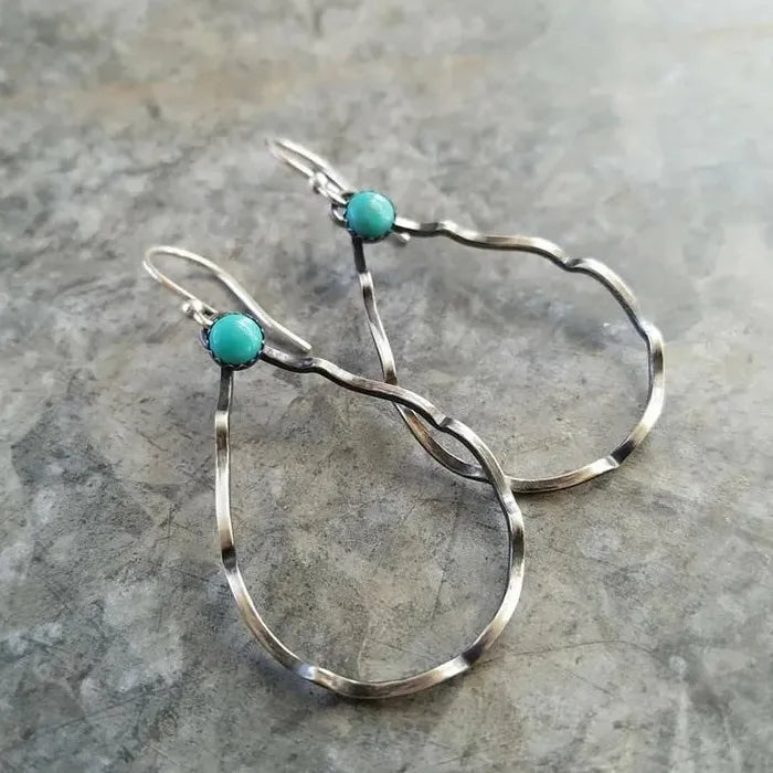 Retro Clover Turquoise Pendant Drop Earrings for Women Zinc Alloy Jewelry