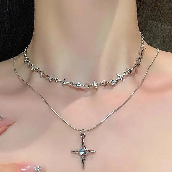Adjustable Y2K Zinc Alloy Cross Zircon Pendant Necklace for Women Gift