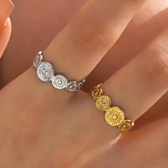 Adjustable Geometric Stainless Steel Open Ring for Men and Women Gold Vintage Jewelry