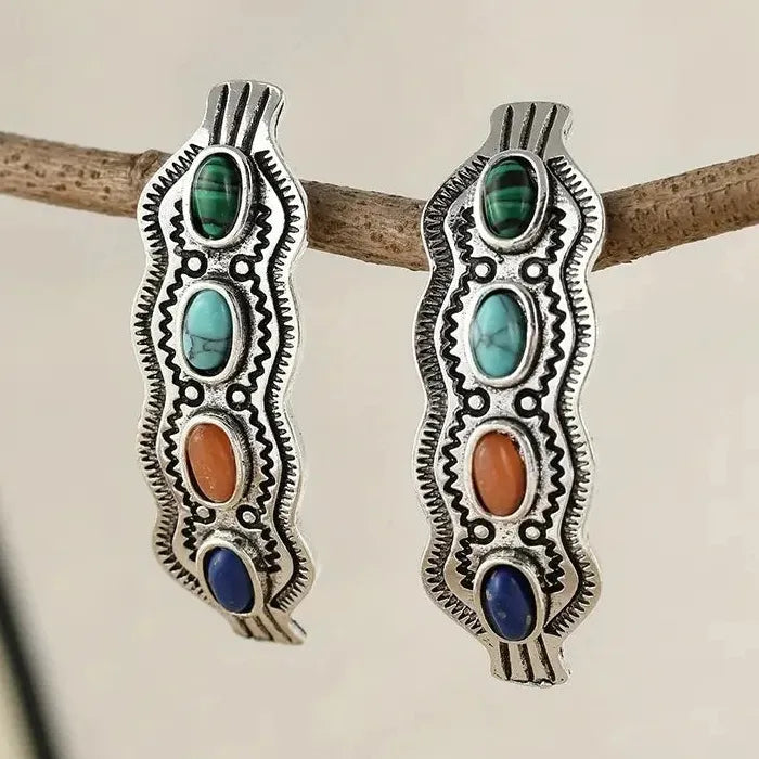 Retro Colored Geometric Drop Earrings Natural Stone Zinc Alloy Jewelry Women