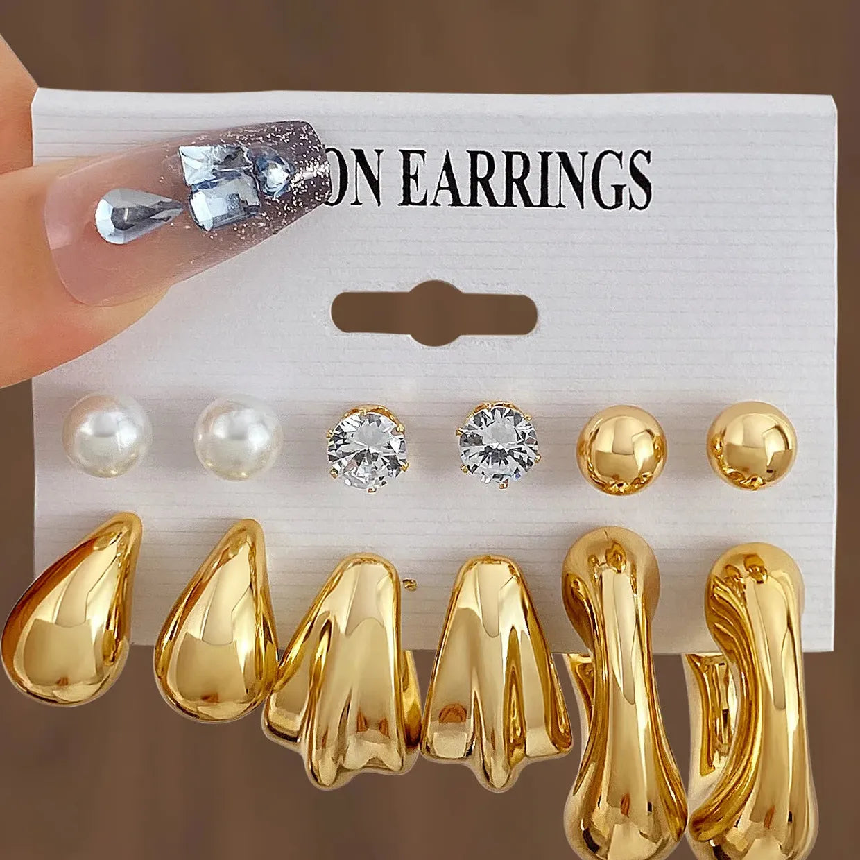12Pcs Vintage Gold Geometric Water Drop C-Earrings Tungsten Zinc Alloy