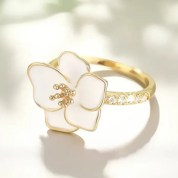 Elegant Flower Ring with Cubic Zirconia Brass Jewelry for Women Party