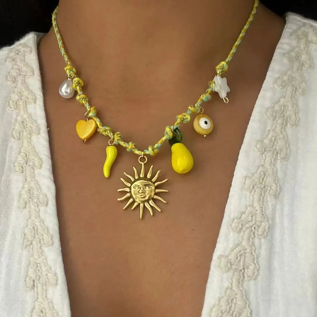 Stainless Steel Gold-Plated Starfish Turtle Knotting Rope Pendant Necklace