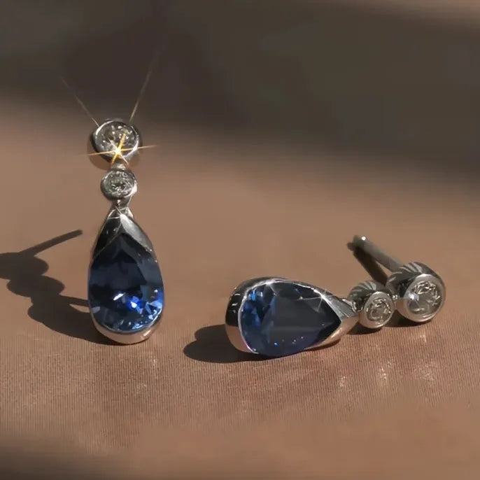Blue Geometric Waterdrop Cubic Zirconia Drop Earrings for Women