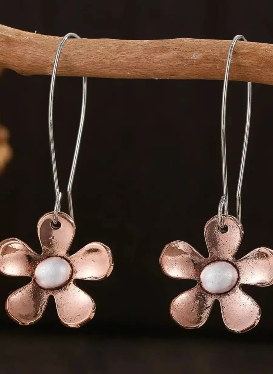 Vintage Alloy Flower Pendant Drop Earrings for Ladies Minimalist Jewelry