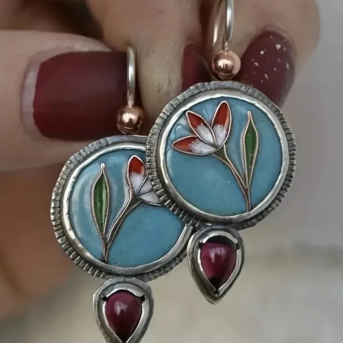 Vintage Ethnic Water Droplet Earrings Purple Stone Zinc Alloy Dangle Jewelry