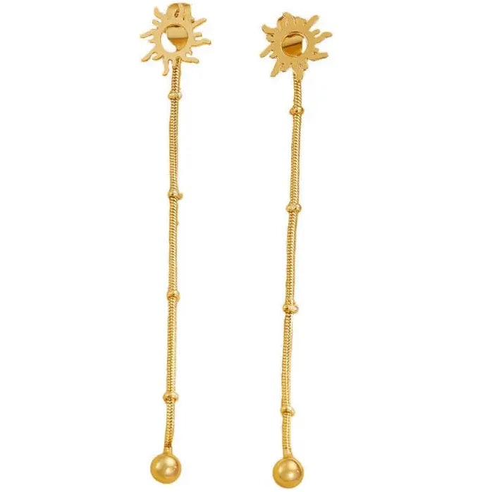 Retro Small Sunflower Copper Tassel Drop Earrings for Women Ethnic Jewelry