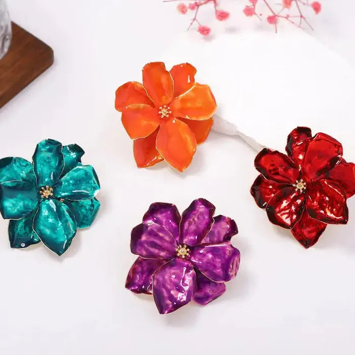 Vintage Plant Petal Drop Earrings for Women Colorful Fashion Jewelry