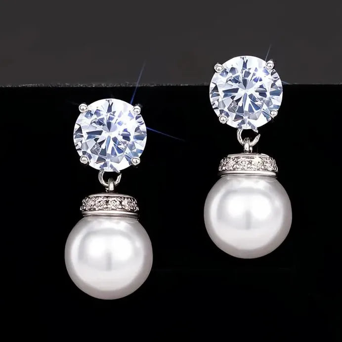 Elegant Women Silver Color Pearl Dangle Earrings Stylish Wedding Jewelry