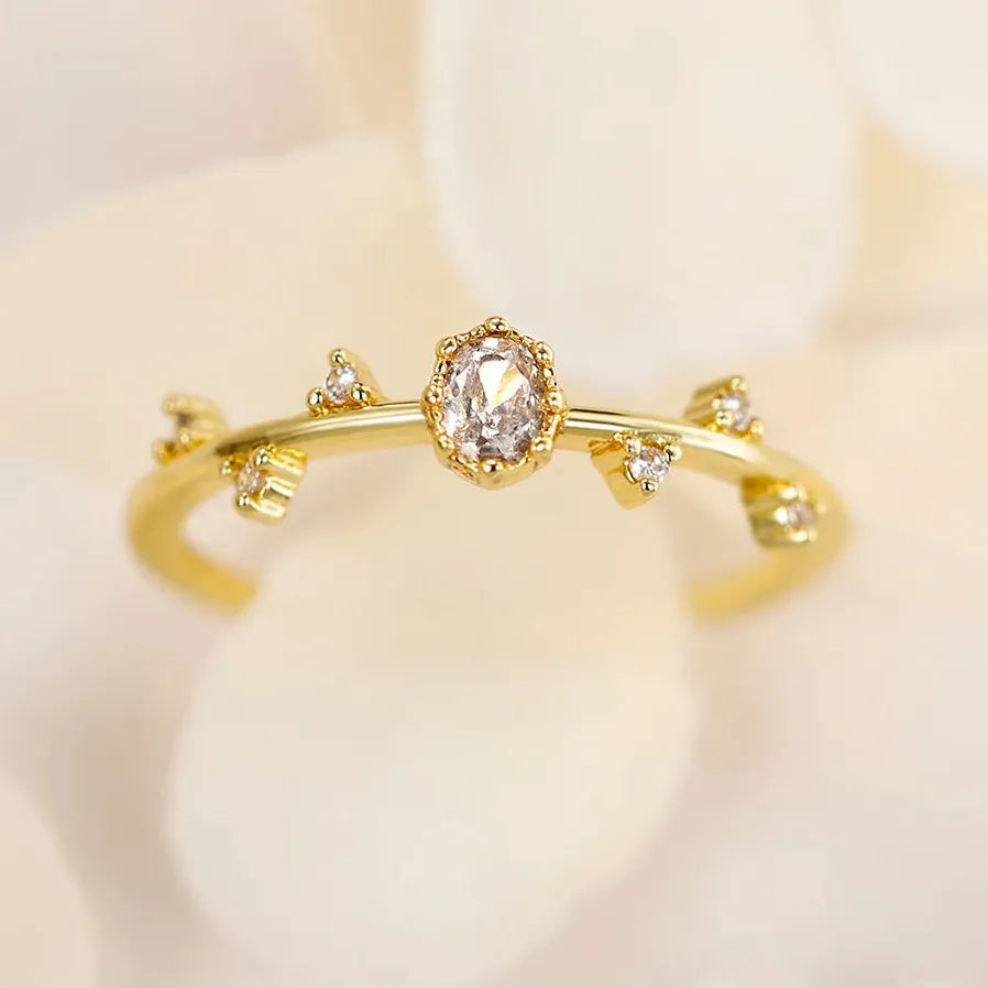 2022 Gold Color Women's Geometric Cubic Zirconia Wedding Ring