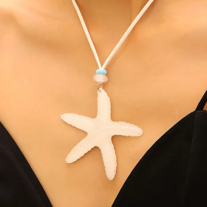 Candy Colored Starfish Pendant Necklace for Women Adjustable Nylon Rope