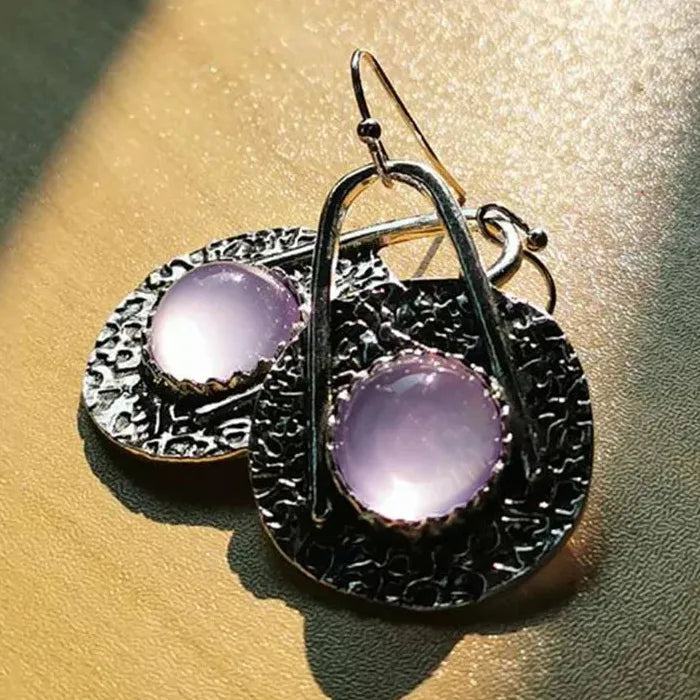 Geometric Purple Pink Natural Stone Drop Earrings for Women Zinc Alloy Jewelry