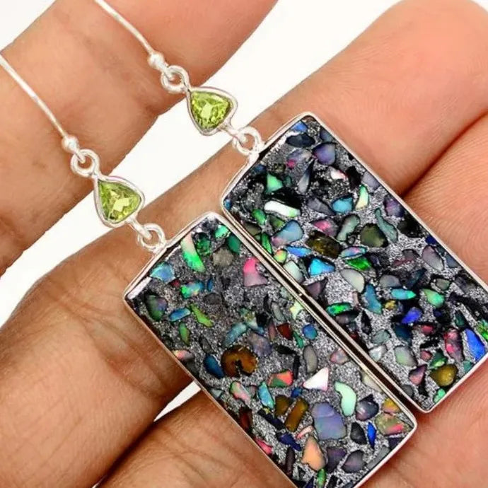 Vintage Multi-Color Zinc Alloy Women's Hanging Rectangular Earrings Pendant Jewelry