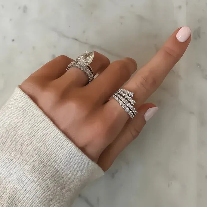 Cubic Zirconia Silver Color Geometric Band Ring Women Bridal Wedding Jewelry Party Accessory