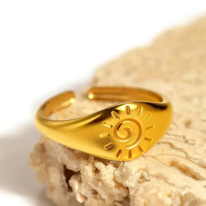 Gold Stainless Steel Geometric Sun Vortex Ring for Women Men Party Gift Jewelry