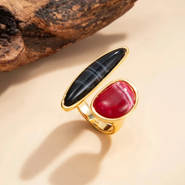 Adjustable Red Zircon Heart Ring for Women Vintage Punk Y2K Jewelry Gift