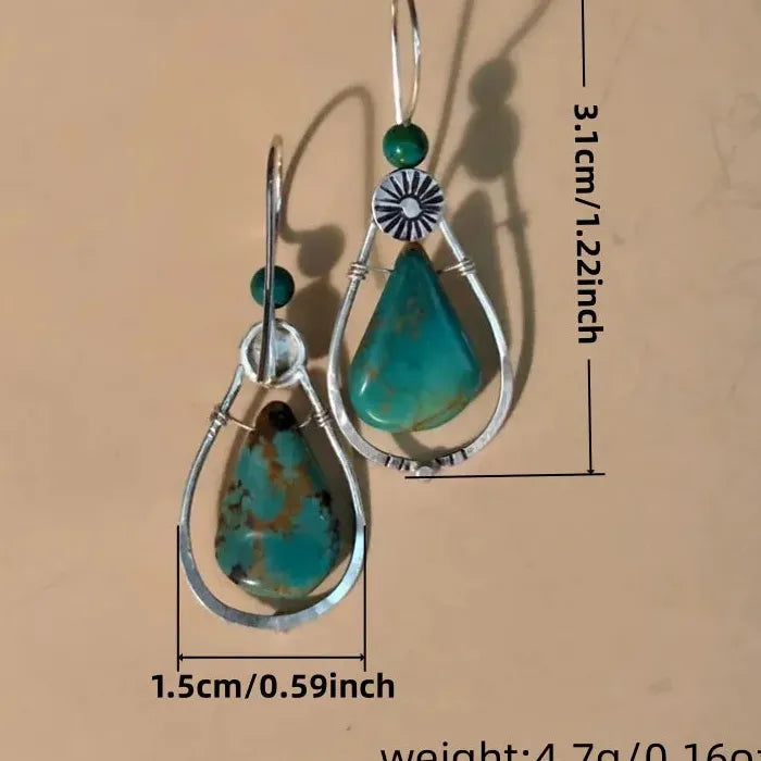 Vintage Geometry Deep Synthetic Sapphire Pendant Earrings Women Ethnic Blue Beads Zinc Alloy Jewelry