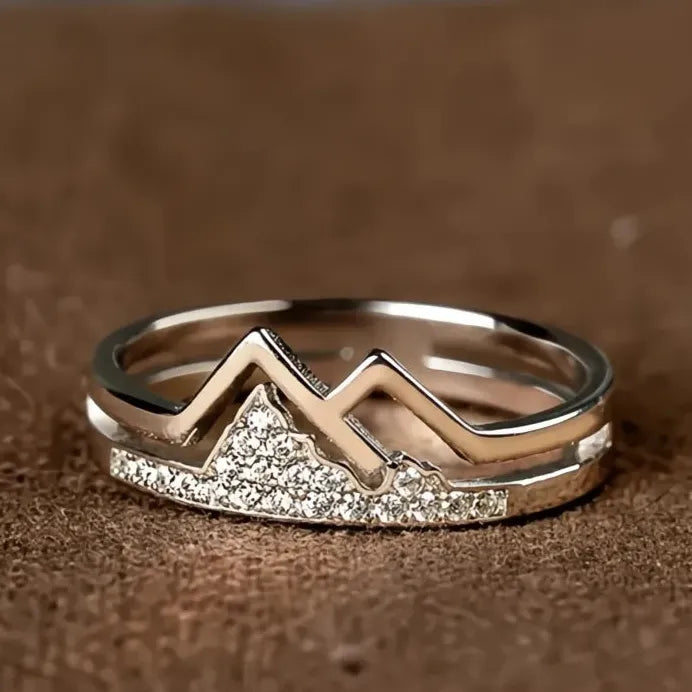 Geometric Mountain Ring with Sparkling Cubic Zirconia for Women Gift