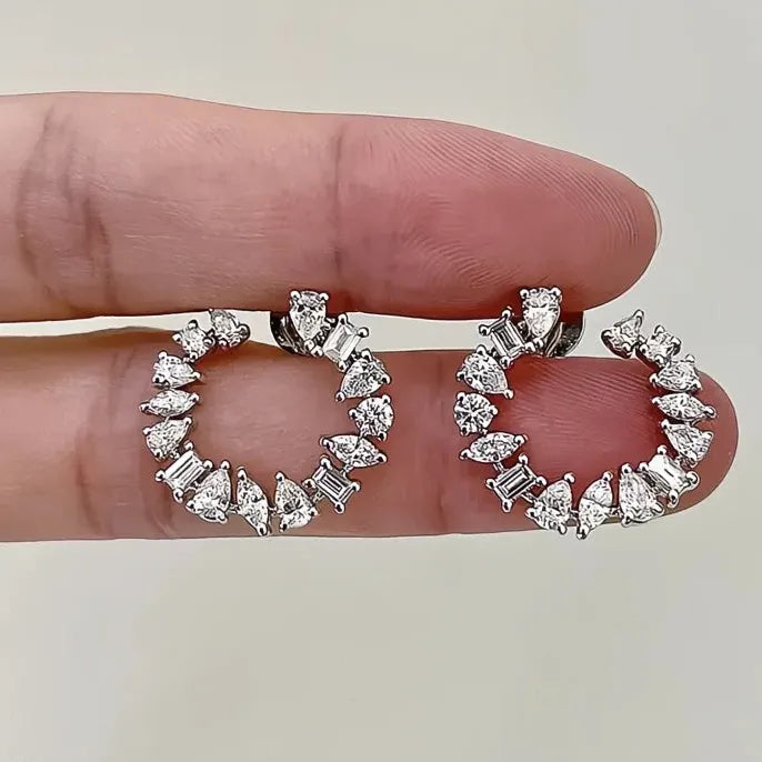 Geometric Round Cubic Zirconia Stud Earrings for Women Copper Alloy Jewelry