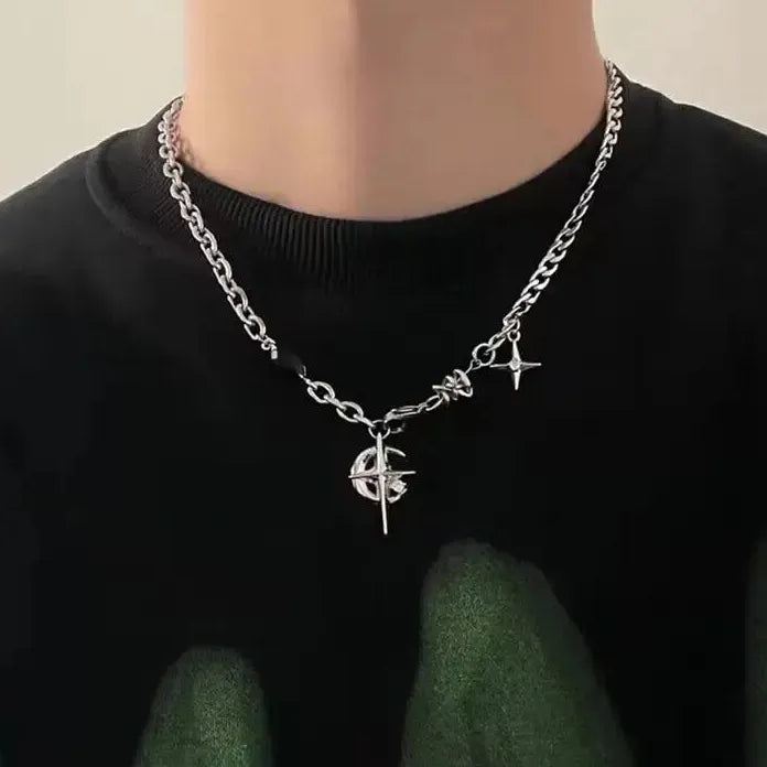 Stainless Steel Hiphop Punk Rivet Thorn Chain Circle Choker Necklace Men Women