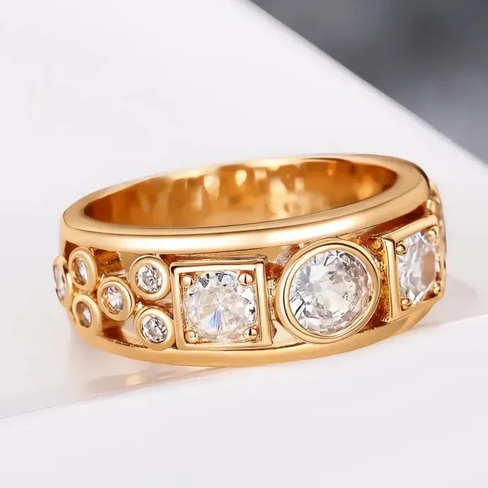 Geometric CZ Gold Color Wedding Bands for Women Fashion Rings