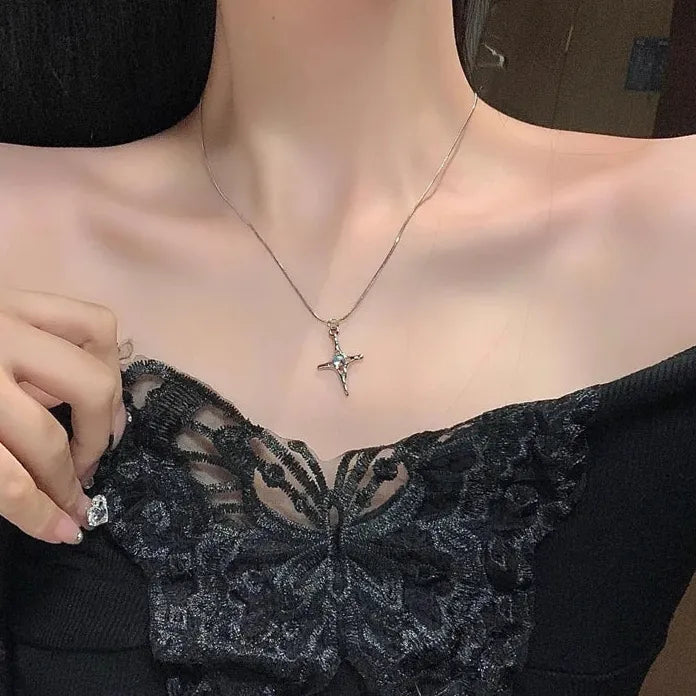 Adjustable Y2K Zinc Alloy Cross Zircon Pendant Necklace for Women Gift