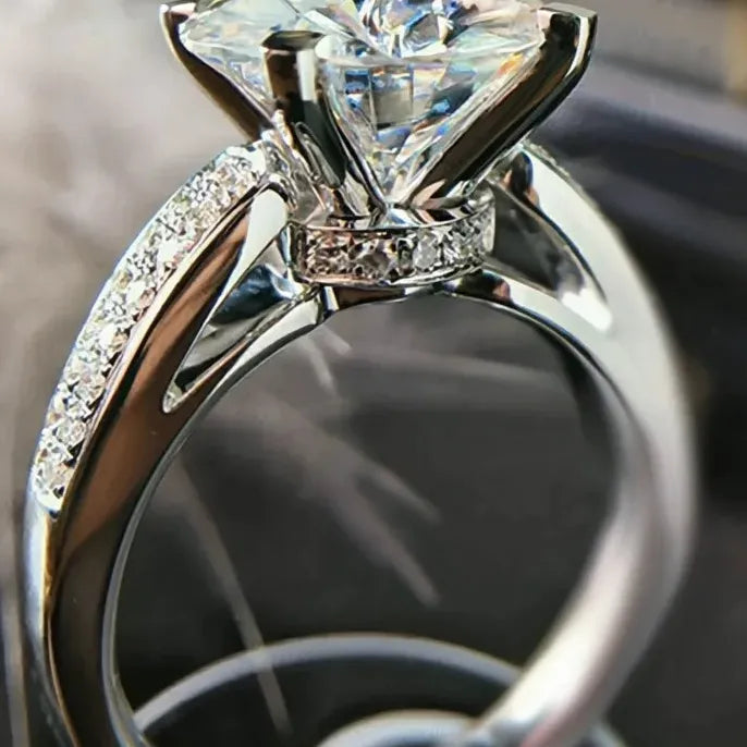 Brass Geometric Cubic Zirconia Wedding Engagement Ring for Women Anniversary
