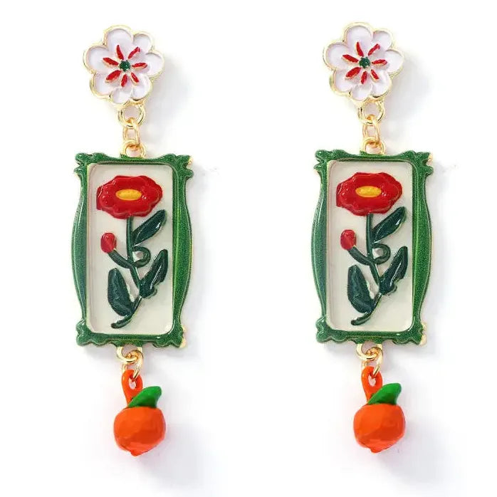 Retro Flower Dangle Earrings for Women Plant Motif Drop Jewelry Vintage Charm