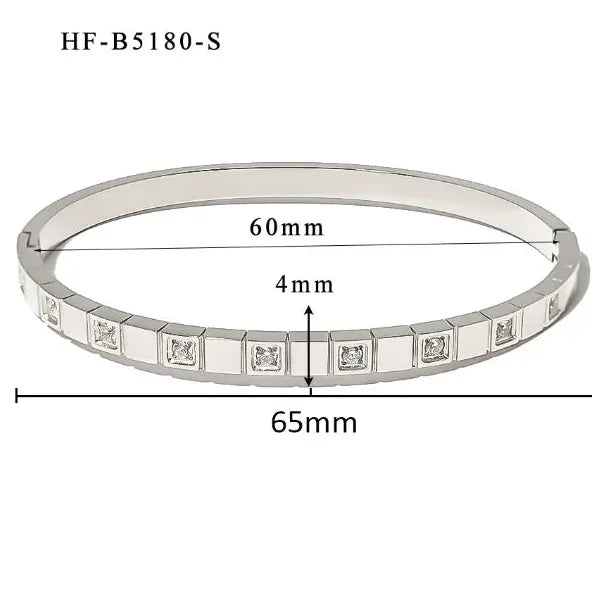 18K Gold Plated Stainless Steel Zircon Rhinestone Twist Open Bangle Bracelet Women