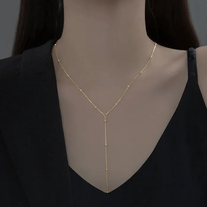 Silver Long Tassel Pearl Pendant Necklace for Women Adjustable Choker Jewelry Gift