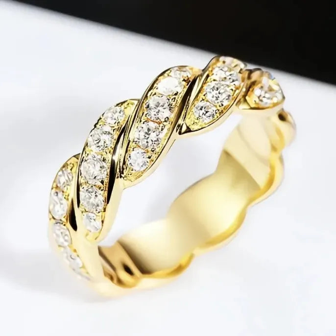 Gold Cubic Zirconia Wedding Engagement Ring in Brass for Women