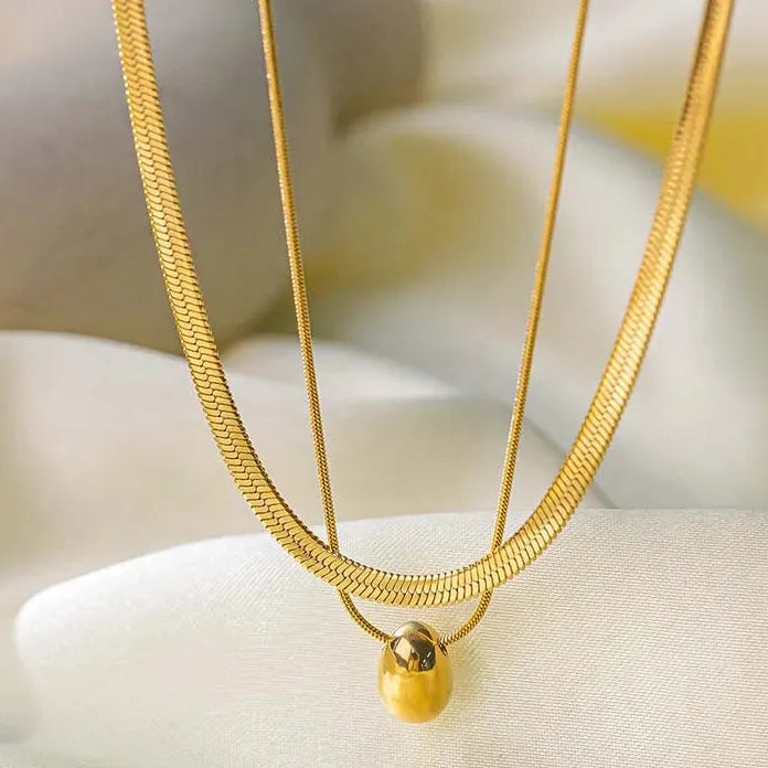 Vintage Gold Stainless Steel Water Drop Pendant Necklace for Women Snake Chain