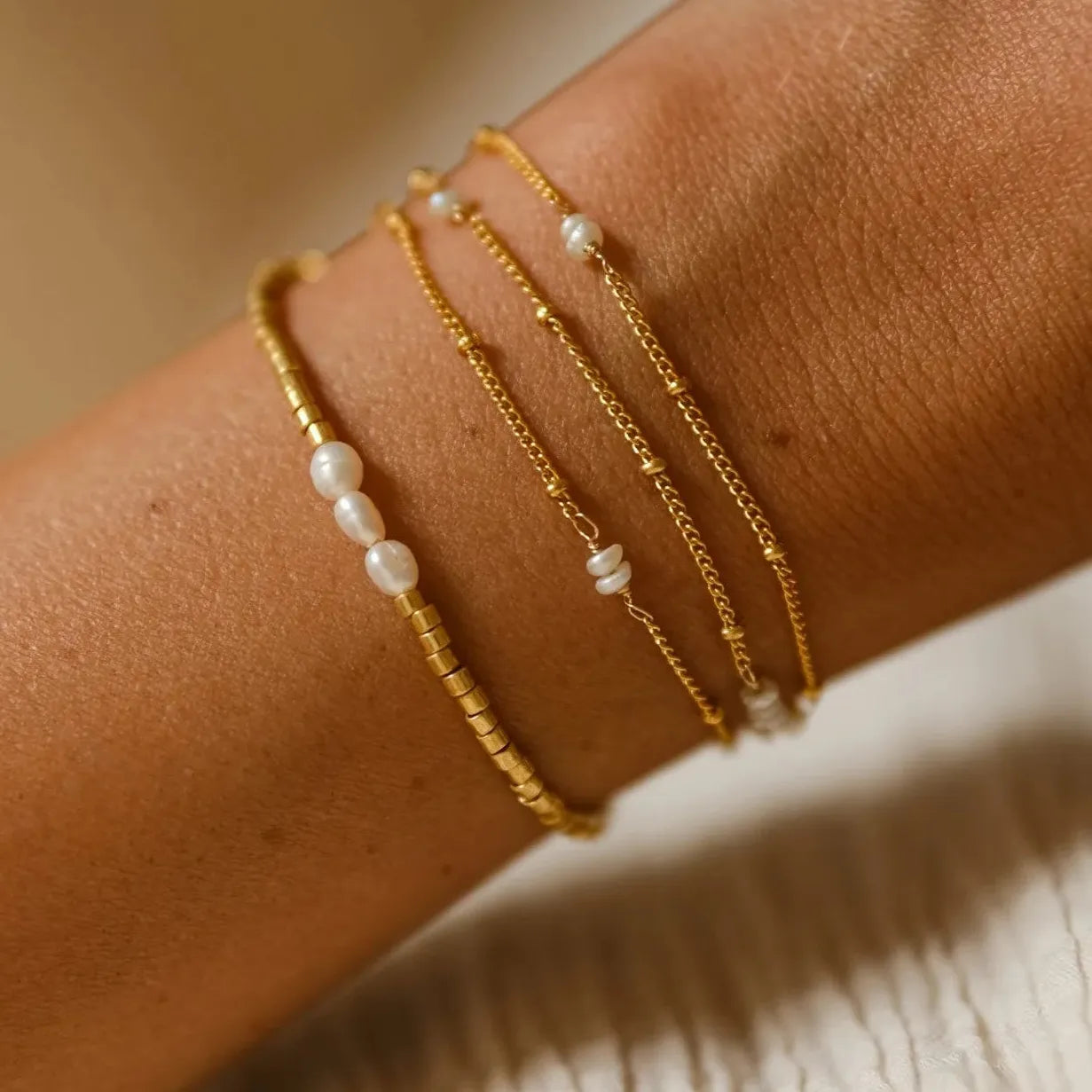 18K Gold Plated Stainless Steel Freshwater Pearl Baroque Charm Bracelet Women