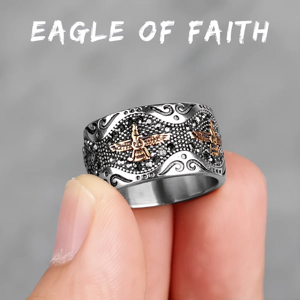 Farvahar Persia Zarathustra Ring Stainless Steel Punk Hip Hop Biker Ring