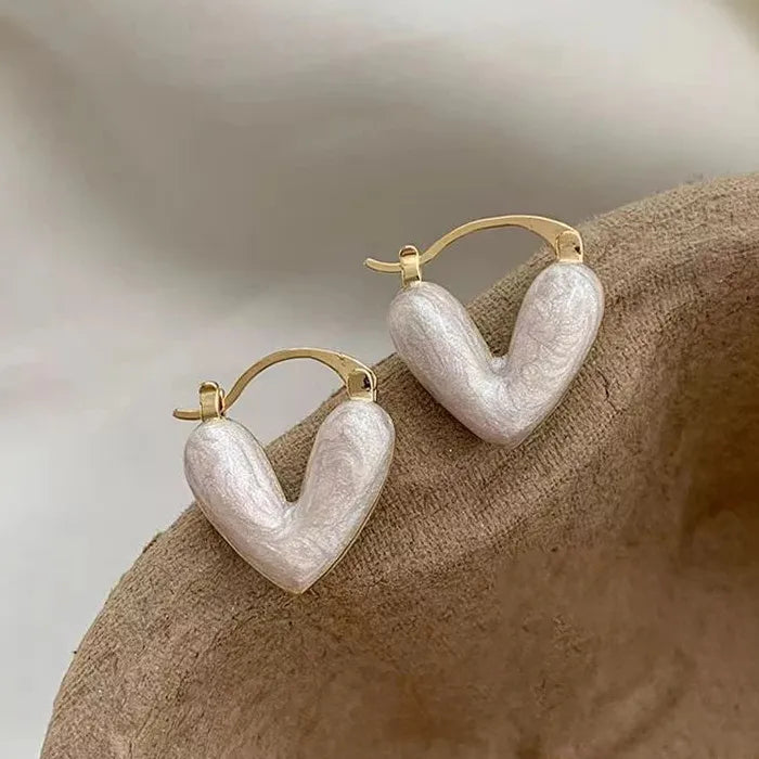 Colorful Heart Pearl Drop Earrings Zinc Alloy V-Shaped Dangle Jewelry