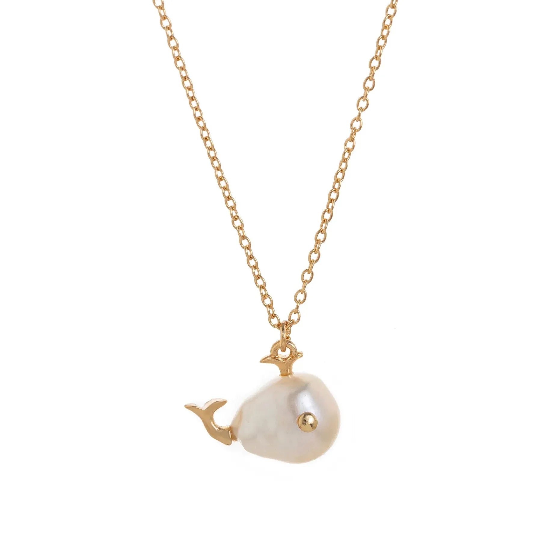 18k Gold Plated Whale Pendant Necklace Stainless Steel Pearl Wedding Gift 2026