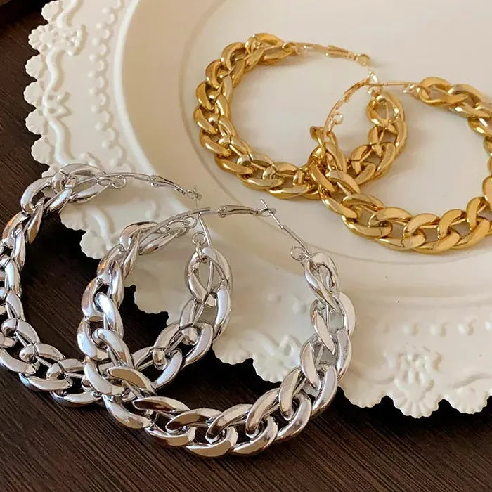 Vintage Zinc Alloy Punk Large Twisted Hoop Earrings for Women