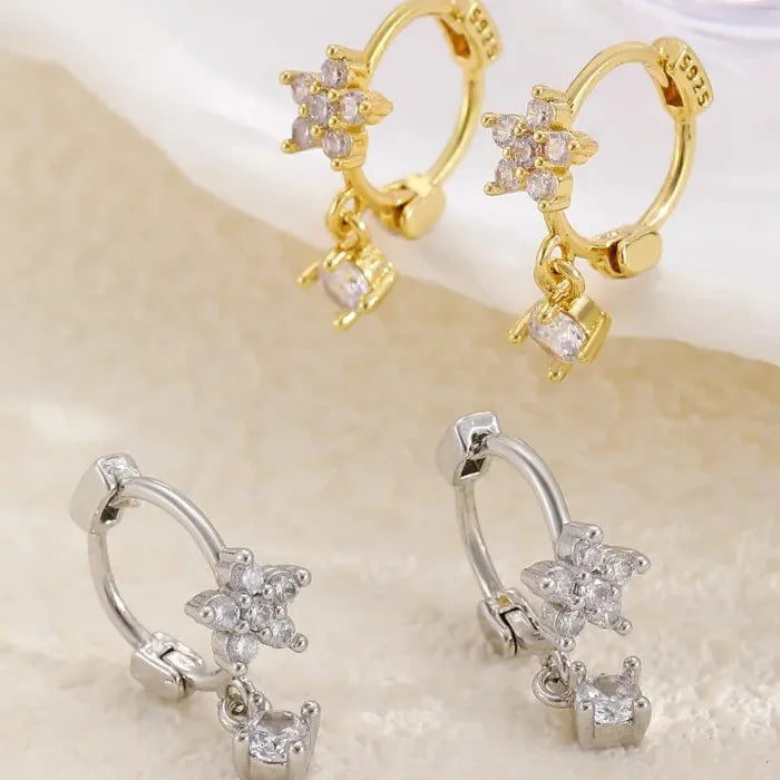Gold-Plated Butterfly Hoop Earrings with Crystal Waterdrop Pendants