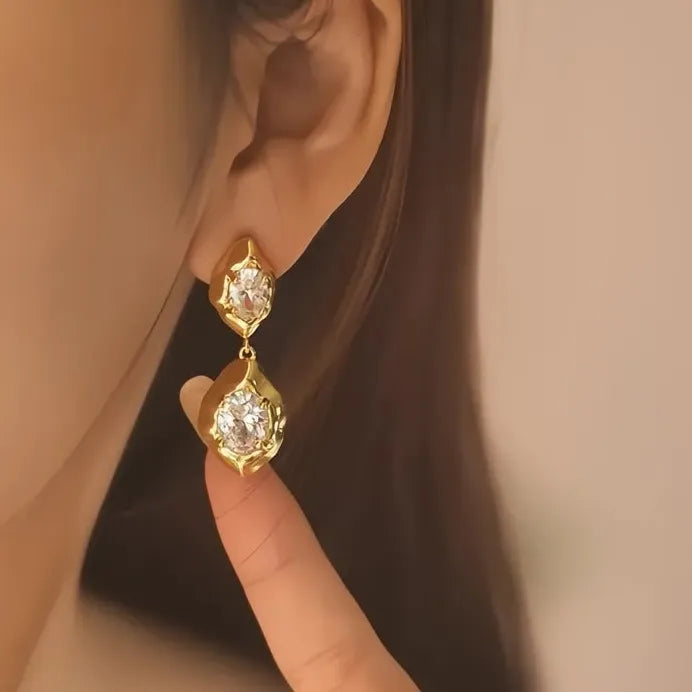 Elegant Gold Color CZ Inlaid Women Drop Earrings for Wedding Party