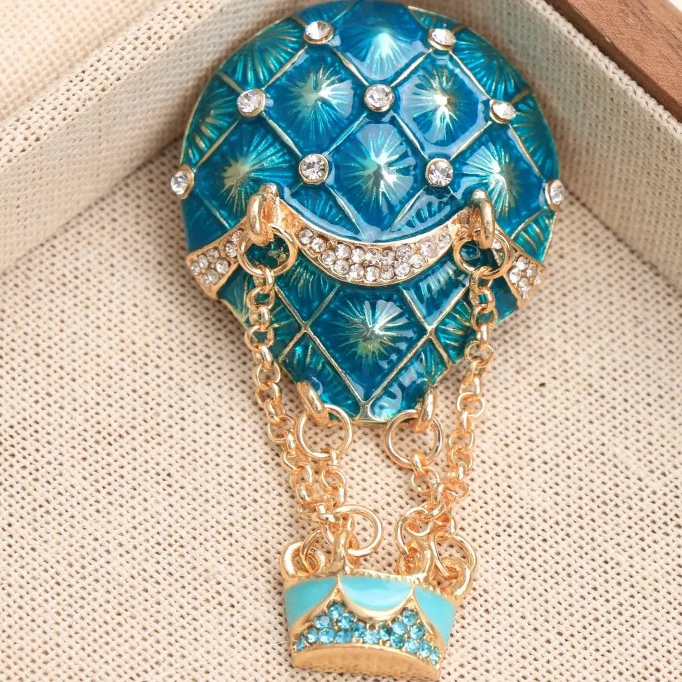 Classic Blue Hot Air Balloon Brooch Pin for Women & Men
