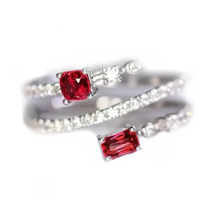 Silver Color Red Cubic Zirconia Geometric Wedding Ring for Women Brass