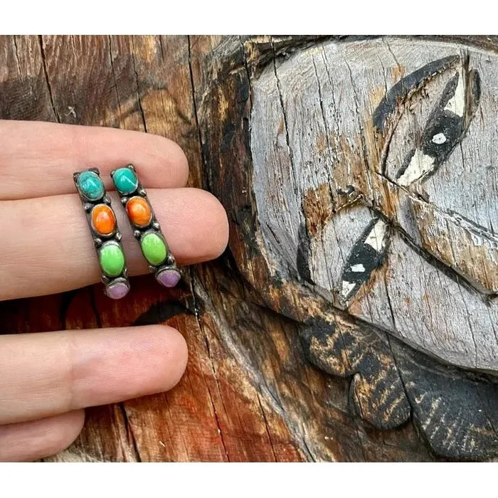 Bohemian Vintage Colored Gemstone Drop Earrings Zinc Alloy Women's Jewelry