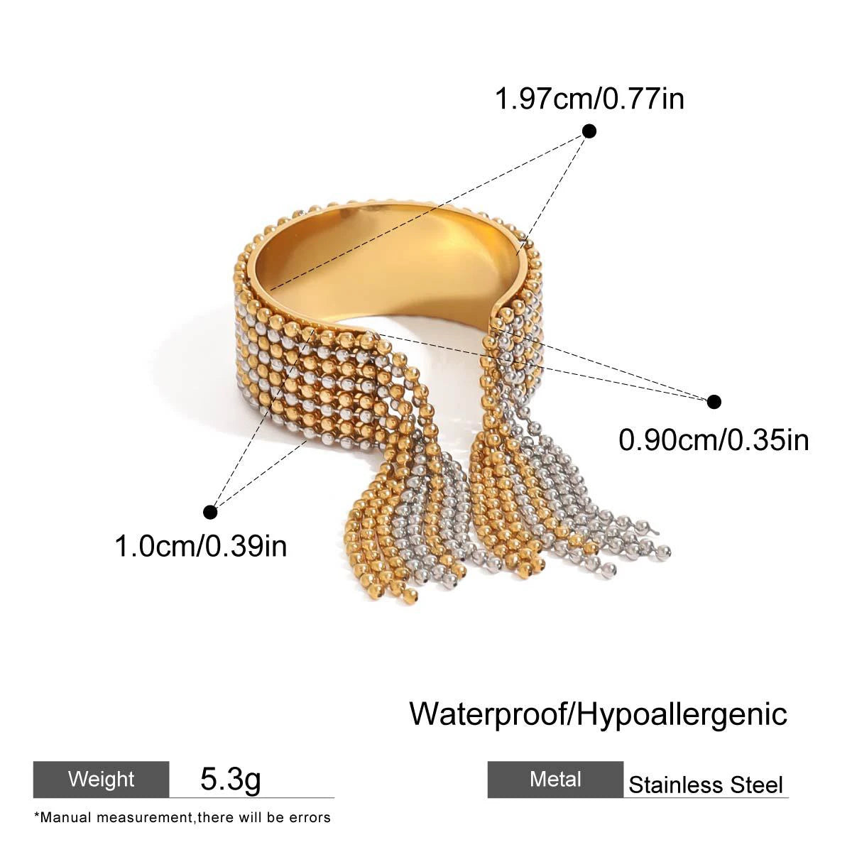 18k Gold Plated Stainless Steel Geometric Multi-Layer Tassel Chain Ring Women