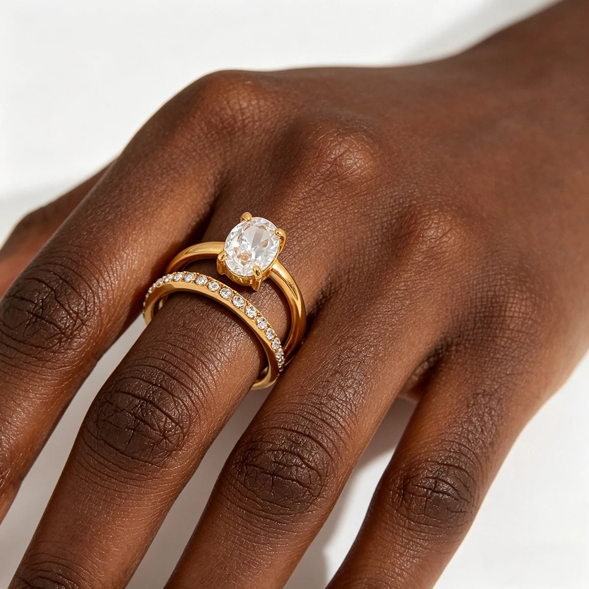 18K Gold Plated Oval Waterdrop CZ Zircon Geometric Wedding Ring for Women