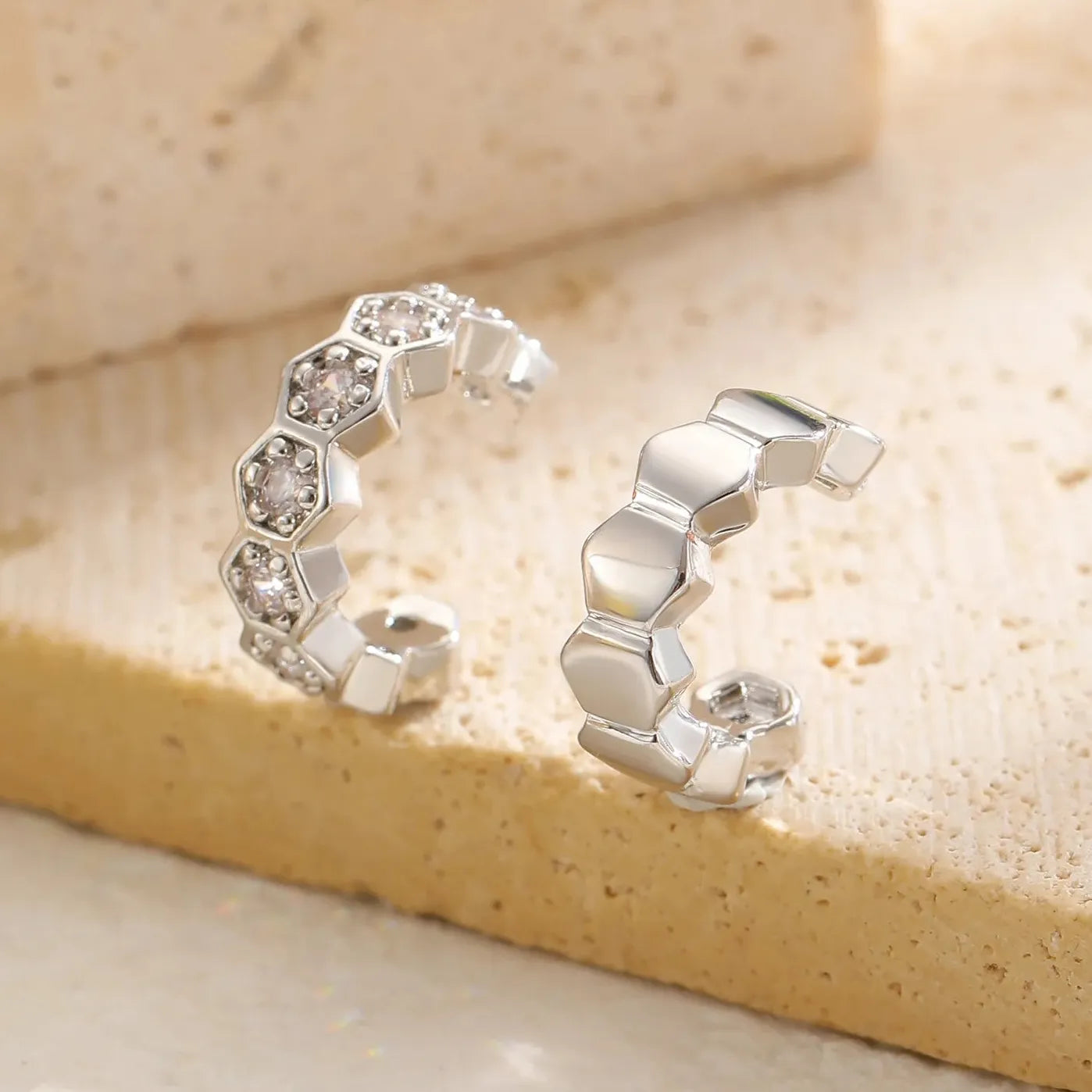 Punk Metal Geometric Hexagonal Ear Cuff Clip Earrings for Women Stylish Jewelry