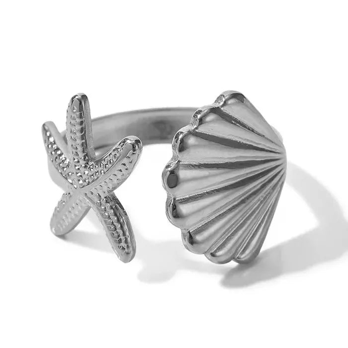 Adjustable Stainless Steel Starfish Ring for Women Men Gold Jewelry Gift