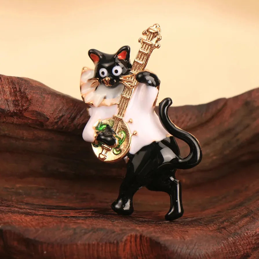 Luxury Guitar Cat Brooch Classic Jewelry Gift for Men and Women