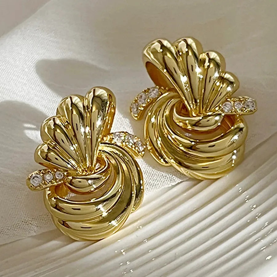 Gold Copper Multi Layer Texture Cross Knot Drop Earrings for Women Retro Jewelry