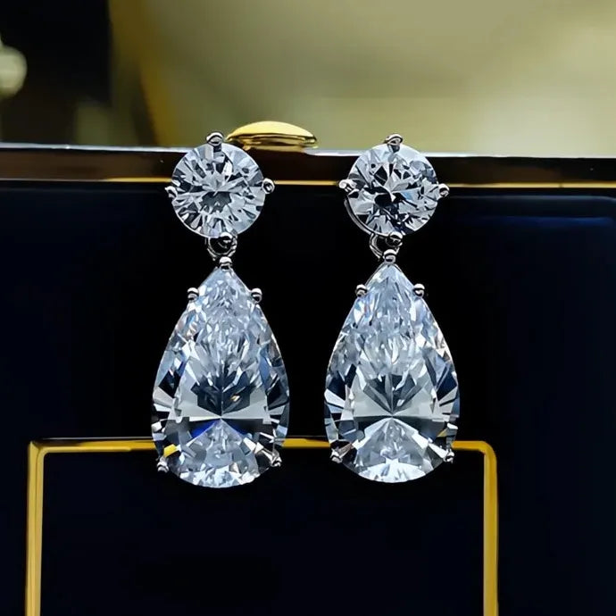 Pear Cubic Zirconia Geometric Drop Earrings Women Luxury Brass Alloy Jewelry